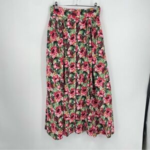 Vtg Herman Geist Velvet Floral Pleated Maxi Skirt Cotton Yoke Front Womens 8